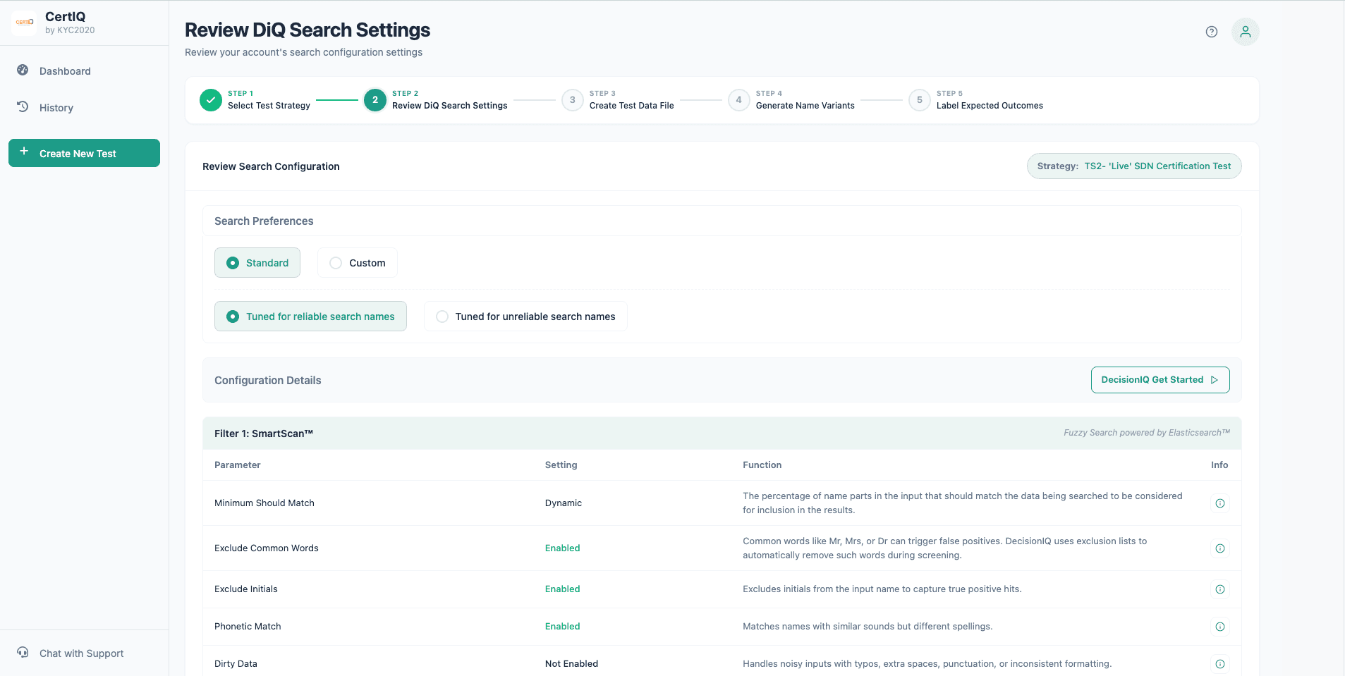 Review DiQ Search Settings